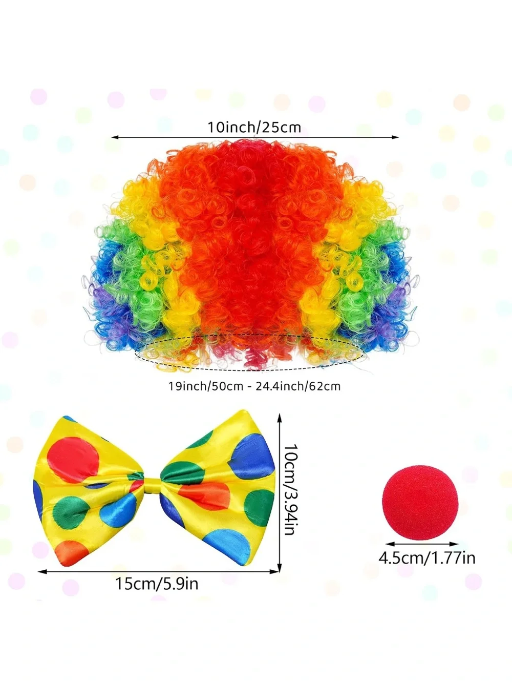 Kids Rainbow Clown Costume Set with Wig, Bow Tie, Nose & Gloves